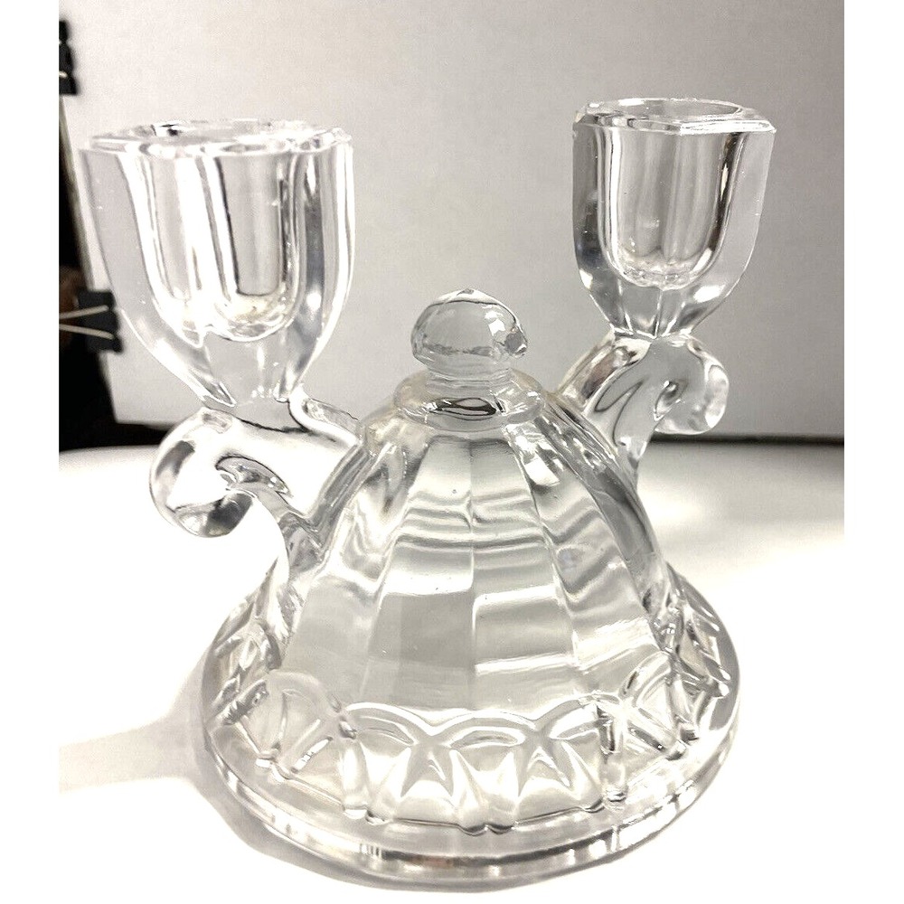 Vintage Imperial Glass Lace Double Light Crystal Candle Holder 4.5 inches tall
